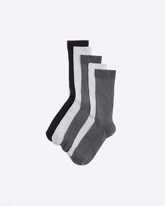River Island Grey 5 Pack Ribbed Ankle Mens Socks