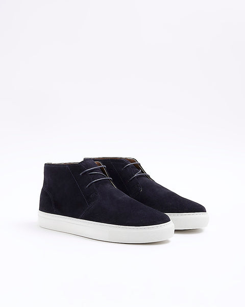 River Island Sylvan Navy Suede Lace Up Chukka Mens Boots