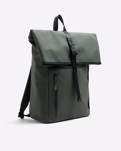 River Island Khaki Rubberised Roll Top Mens Backpack