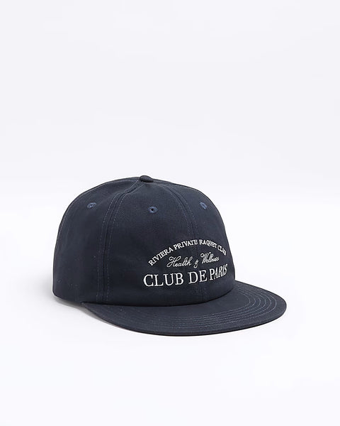 River Island Navy Blue Flat Peak Mens Face Cap