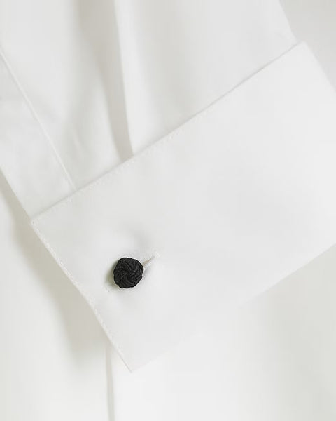 River Island White Slim Fit Double Cuff Smart Mens Shirt
