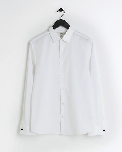 River Island White Slim Fit Double Cuff Smart Mens Shirt