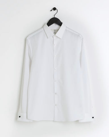 River Island White Slim Fit Double Cuff Smart Mens Shirt