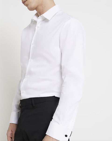 River Island White Slim Fit Double Cuff Smart Mens Shirt