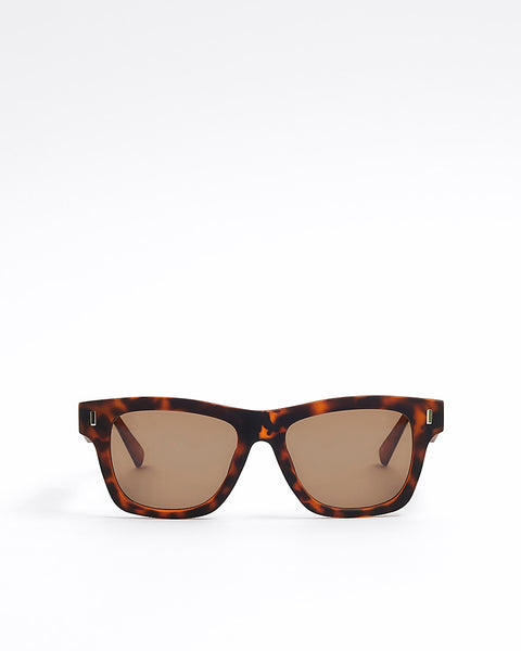 River Island Brown Tortoise Shell Square Mens Sunglasses