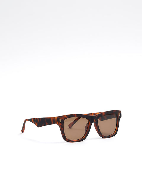 River Island Brown Tortoise Shell Square Mens Sunglasses