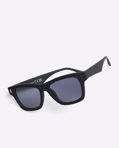 River Island Black Rubber Square Mens Sunglasses