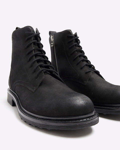 River Island Black Nubuck Leather Mens Boots