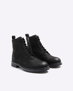 River Island Black Nubuck Leather Mens Boots