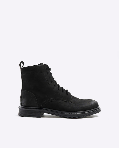 River Island Black Nubuck Leather Mens Boots