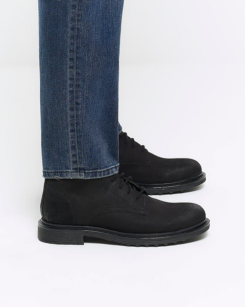 River Island Black Nubuck Leather Mens Boots