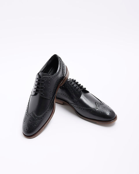 River Island Black Leather Brogue Derby Mens Shoes