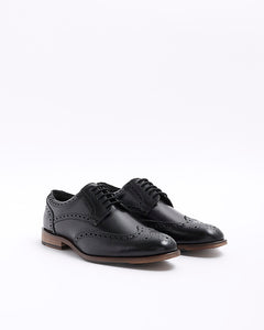 River Island Black Leather Brogue Derby Mens Shoes