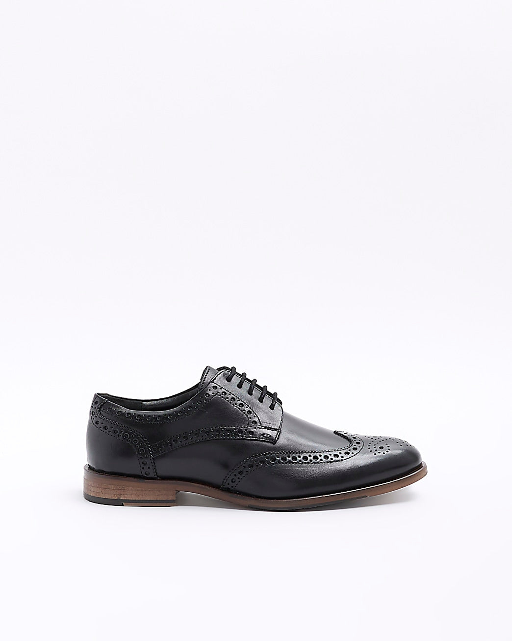 River Island Black Leather Brogue Derby Mens Shoes – Stockpoint