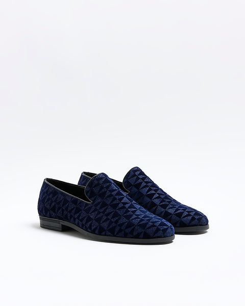 River Island Lorenzo Navy Velvet Mens Loafers