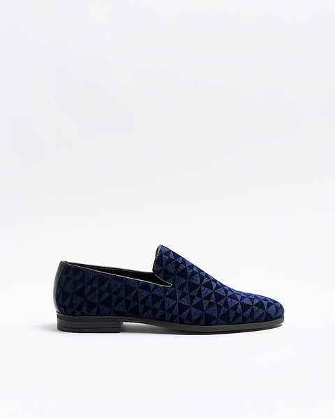 River Island Lorenzo Navy Velvet Mens Loafers