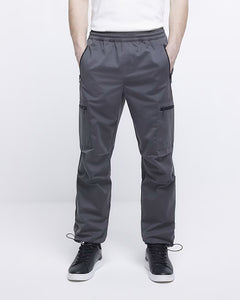 River Island Grey Regular Fit Zip Pocket Cargo Mens Trousers