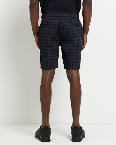 River Island Navy Skinny Fit Check Mens Shorts