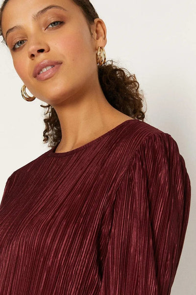 Oasis Wine Plisse Womens Peplum Top