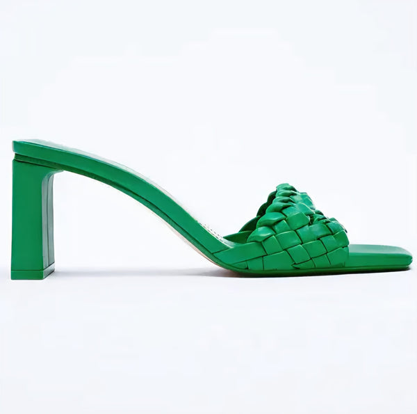 Zara Green Leather Womens Heels