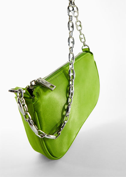 Mango Green Satin Chain Womens Bag