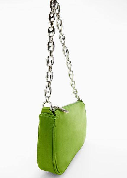 Mango Green Satin Chain Womens Bag