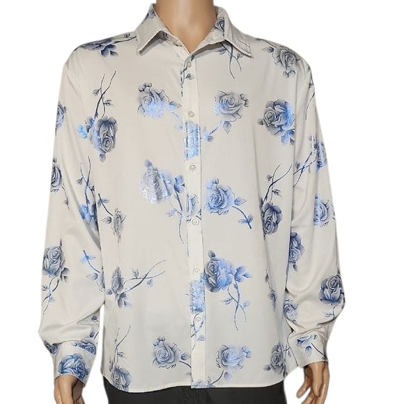 Zeroyaa White& Blue Floral Mens  Shirt