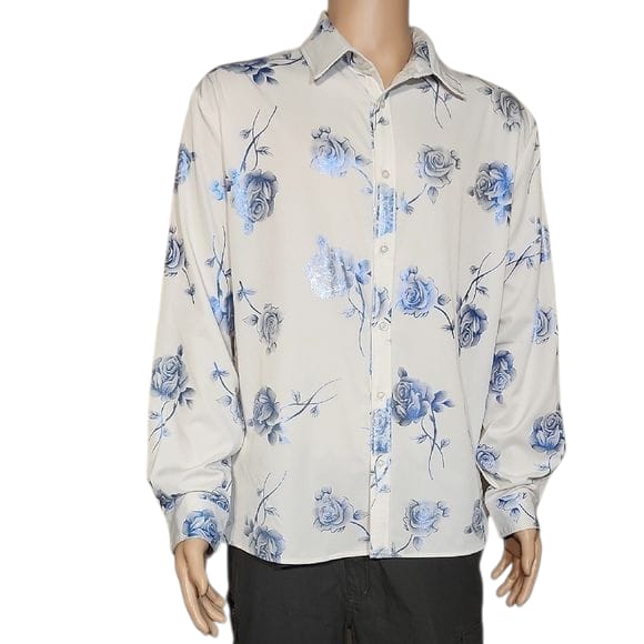 Zeroyaa White& Blue Floral Mens  Shirt