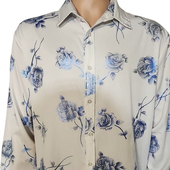 Zeroyaa White& Blue Floral Mens  Shirt