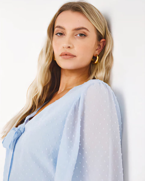 Simply Be Light Blue Dobby Womens  Blouse