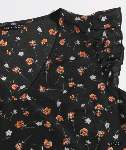 Shein Black Floral Womens Top