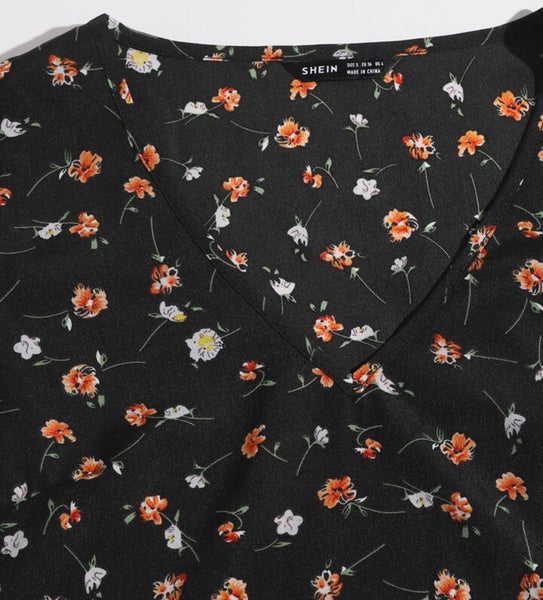 Shein Black Floral Womens Top
