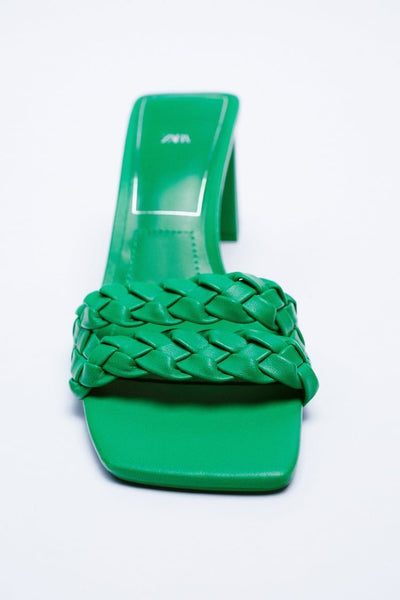 Zara Green Leather Womens Heels