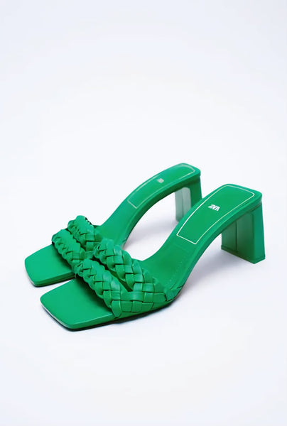 Zara Green Leather Womens Heels