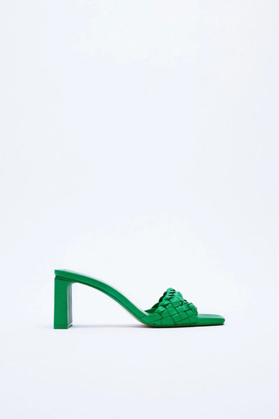 Zara Green Leather Womens Heels