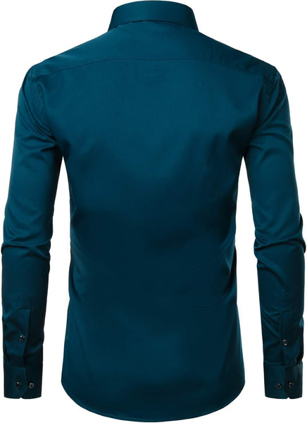Zeroyaa Teal Slim Fit Long Sleeve Mens Shirt