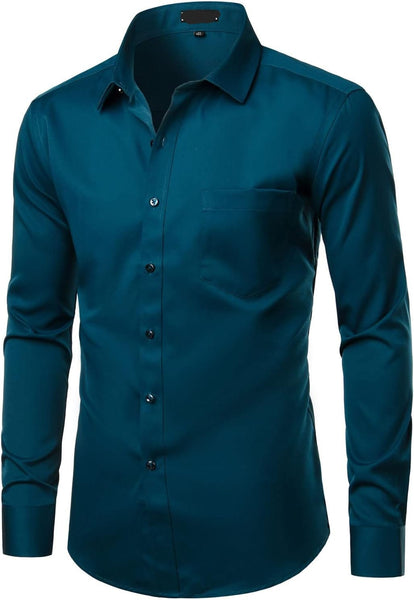 Zeroyaa Teal Slim Fit Long Sleeve Mens Shirt