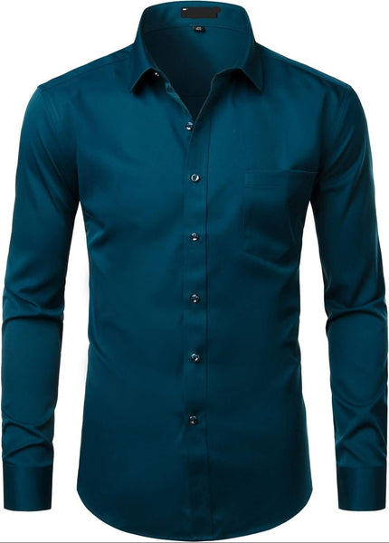 Zeroyaa Teal Slim Fit Long Sleeve Mens Shirt