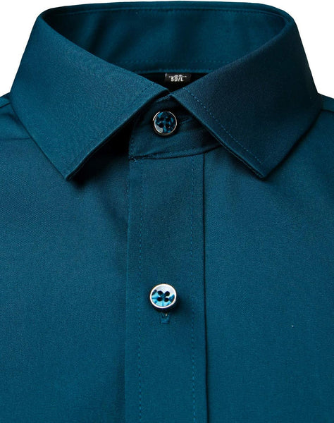 Zeroyaa Teal Slim Fit Long Sleeve Mens Shirt