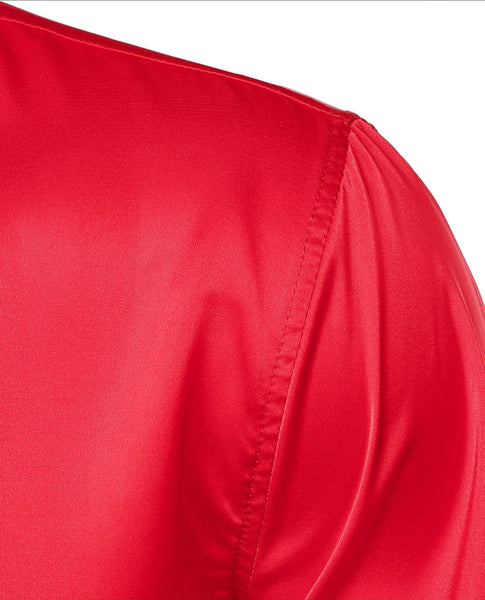 Zeroyaa Red Shiny Satin Short Sleeve Mens Shirt
