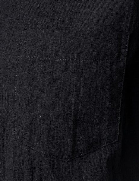 Zeroyaa Black Fitted Cotton Like Linen Casual Short Sleeve Mens Shirt