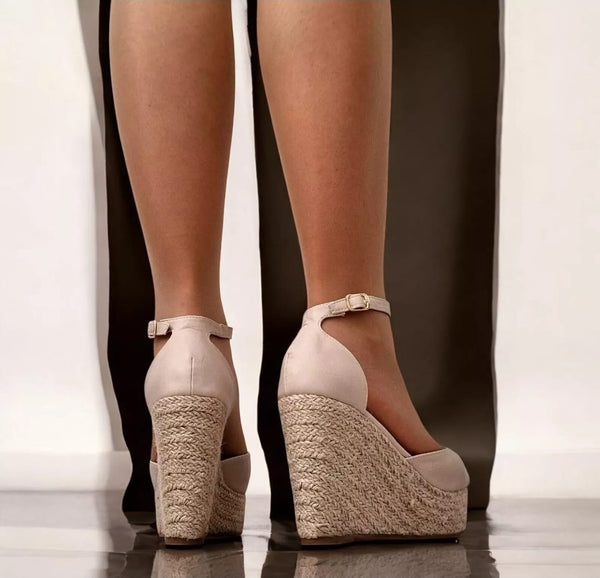 Nude Ankle Strap Wedge Womens Sandals