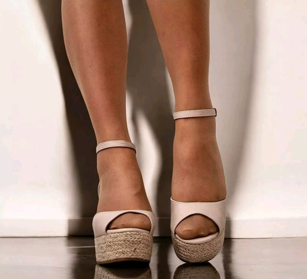 Nude Ankle Strap Wedge Womens Sandals