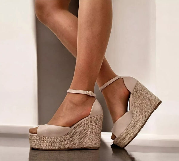 Nude Ankle Strap Wedge Womens Sandals