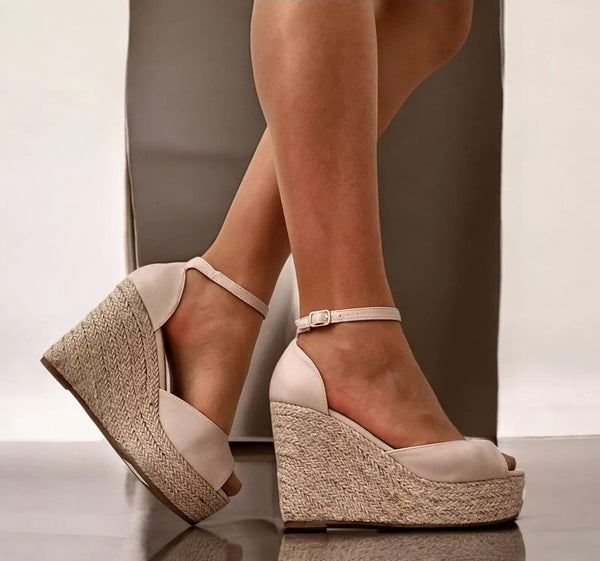 Nude Ankle Strap Wedge Womens Sandals