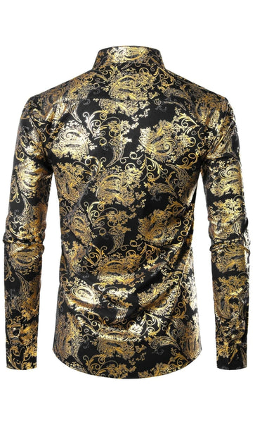 Zeroyaa Black& Gold Paisley Shiny Floral Printed Mens Shirt