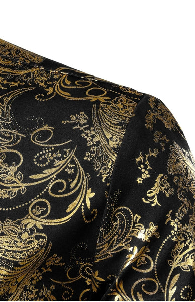 Zeroyaa Black& Gold Paisley Shiny Floral Printed Mens Shirt