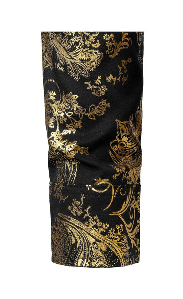 Zeroyaa Black& Gold Paisley Shiny Floral Printed Mens Shirt