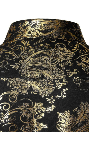 Zeroyaa Black& Gold Paisley Shiny Floral Printed Mens Shirt