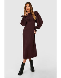 Boohoo Chocolate Brown Texured High Neck Midaxi Womens Dress